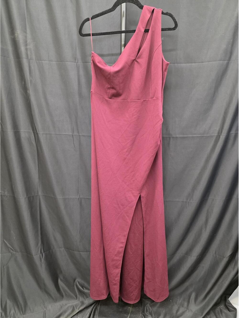 WOOSEA Bodycon One Shoulder Split Long Cocktail Party Dress Burgundy XXL